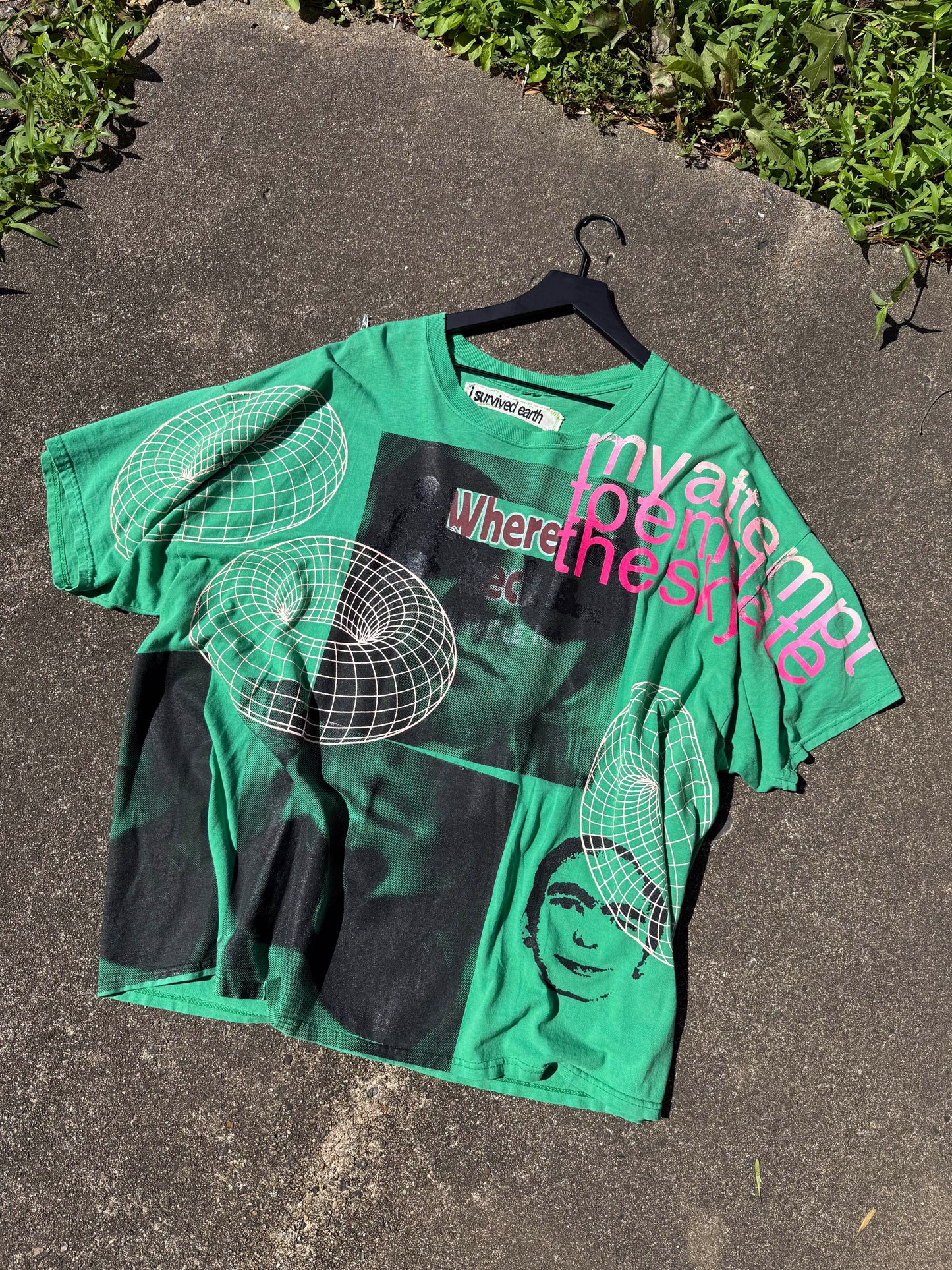 mixed print green tee
