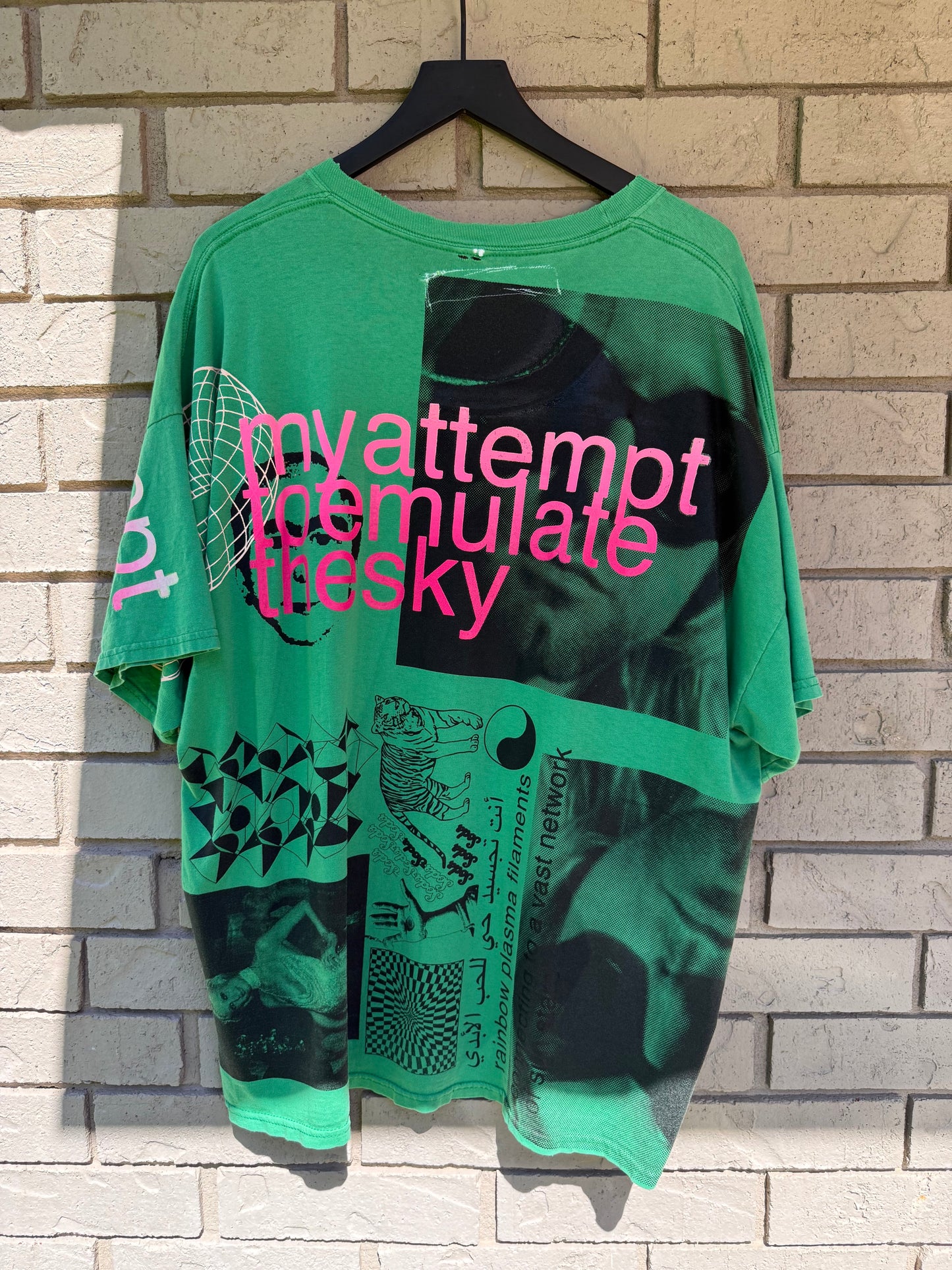 mixed print green tee