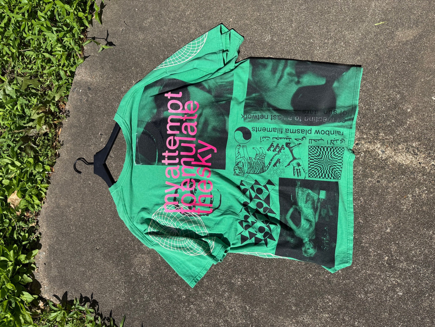 mixed print green tee