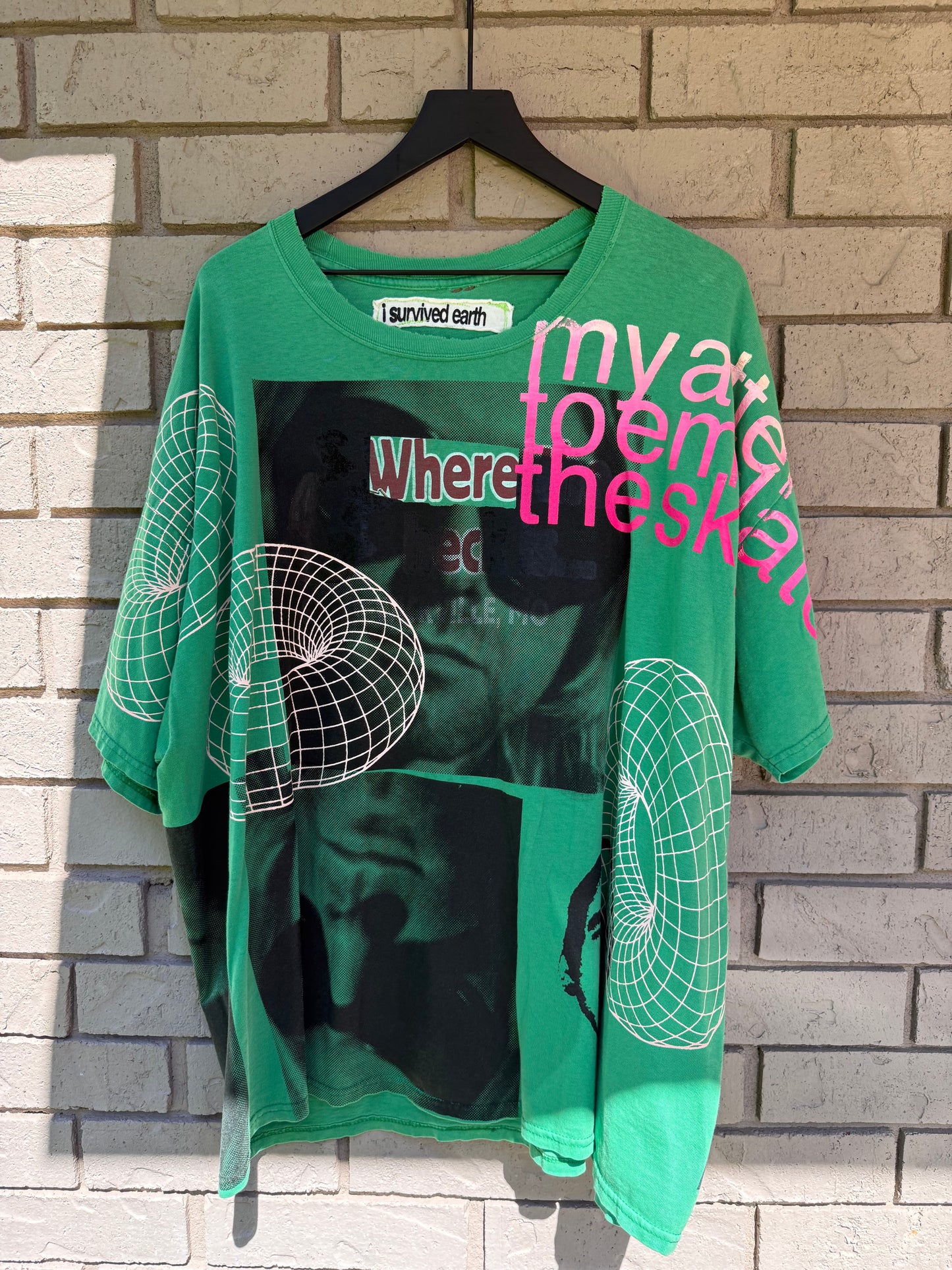 mixed print green tee